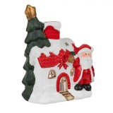 Felinar Ceramic Casa Moș Crăciun Brad, Lumanare Pastila, 14x7x18 cm, Multicolor, Oem