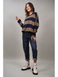 Cumpara ieftin Bluza Dungi Dama Amatrice, Snur Talie, Viscoza, Bluemarin/Maro, Marime Unica (S-L)