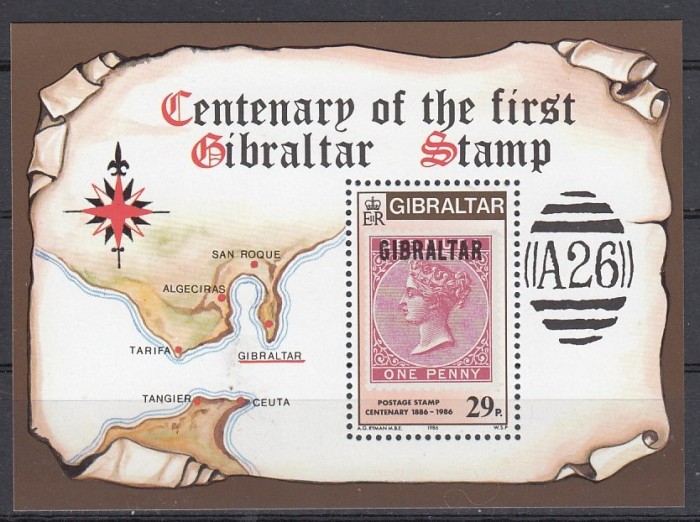 Gibraltar 1986 - CENTENARUL PRIMULUI TIMBRU - BL - MNH