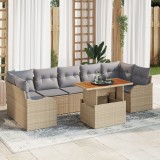 Set de Canapea pentru Grădină vidaXL de 8 Piese cu Perne Bej Ratan Poliester Acacia