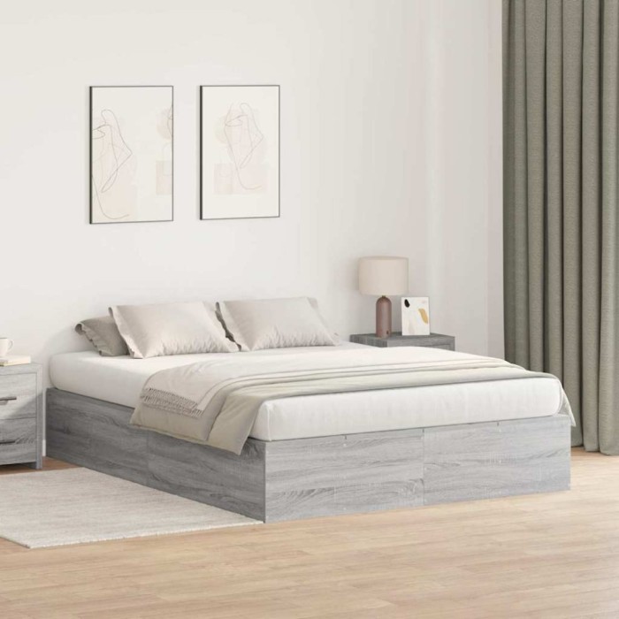 vidaXL Cadru de pat cu depozitare Gri Sonoma 135x190 cm