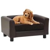 VidaXL Canapea pentru c&acirc;ini, maro, 60x43x30 cm, pluș &amp; piele ecologică