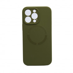 Husa Silicon Compatibila cu Apple iPhone 14 Pro Max ApcGsm MSafe Microfibra Protectie Camera Verde Olive