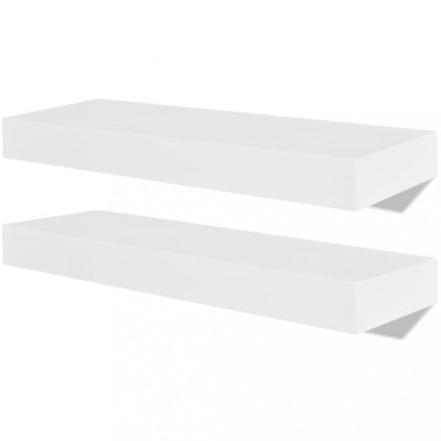 Raft suspendat de perete pentru depozitare carti/DVD, 2 buc, alb, MDF foto