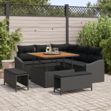 Set de Sofa de Grădină vidaXL cu Perne Negru Ratan Poli Acacia, Sofa de Grădină vidaXL cu 2 Locuri și Perne Negru Ratan Poli, Set de Dining de Grădină