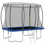 Trambulina Dreptunghiulara vidaXL 274x183 cm, Plasa Siguranta, Scara, Copertina, 150 kg, Albastru/Gri/Negru