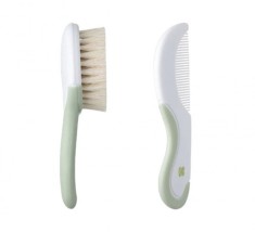 Set complet pentru ingrijirea bebelusilor, pieptene si perie extra moale, material ecologic, fara substante toxice, culoare verde