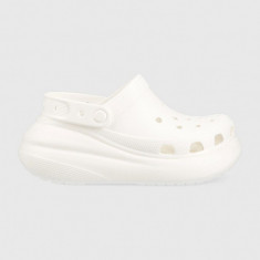 Crocs papuci Classic Crush Clog femei, culoarea alb, cu platformă 207521