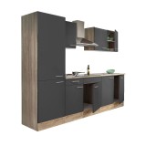 Mobilier de bucătărie Yorki 270, cu corp din stejar Sonoma, fațade antracit cu finisaj satinat, cu dulap cu rafturi, fără blat de lucru