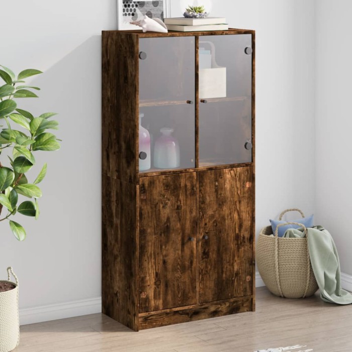vidaXL Dulap &icirc;nalt cu uși, stejar fumuriu, 68x37x142 cm, lemn compozit 3295868
