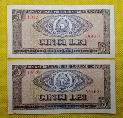 2 x 5 lei 1966, consecutive , serie H.0129 564620-621, stare foarte bună foto