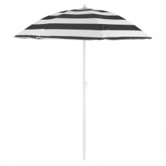 Umbrela plaja, Strend Pro, cu inclinatie, model dungi, negru si alb, 180 cm