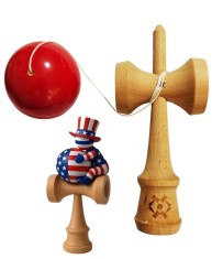 Kendama din lemn natural, Bila lemn + Sticker Waterproof USA pentru telefon, 152KD