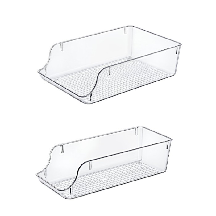 Set 2 Organizator Frigider si Camara, dimensiuni mari (36x15x10cm, 36x23.5x10cm), Transparent, Acril