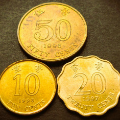 Lot / Set monede 10, 20, 50 CENTI - HONG KONG, anii 1997-1998 * cod moneda 3698