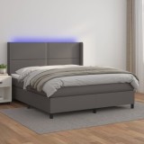 VidaXL Pat cu arcuri, saltea și LED, gri, 180x200 cm, piele ecologică