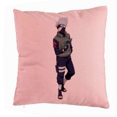 Perna Decorativa cu Naruto Kakashi, 40x40 cm, Roz, Husa Detasabila, Burduf foto