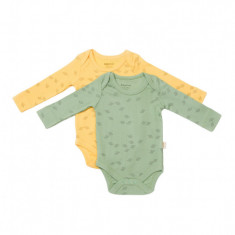 Set 2 body-uri cu maneca lunga Printed, BabyCosy, 50% modal+50% bumbac, Lamaie/Verde (Marime: 0-3 Luni)