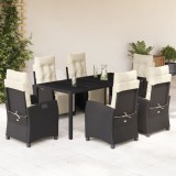 Cumpara ieftin Set mobilier de grădină cu perne, 7 piese, negru, poliratan
