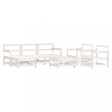 Set mobilier de gradina, 7 piese, alb, lemn masiv de pin