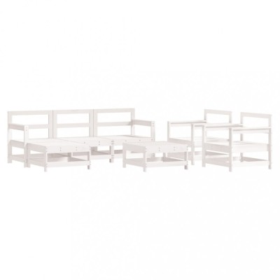 Set mobilier de gradina, 7 piese, alb, lemn masiv de pin foto