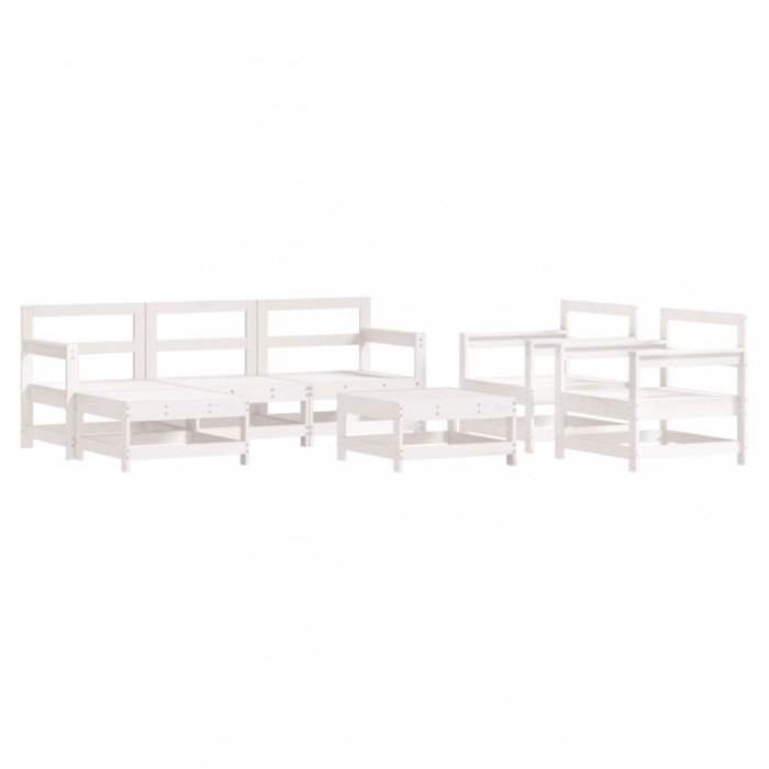 Set mobilier de gradina, 7 piese, alb, lemn masiv de pin