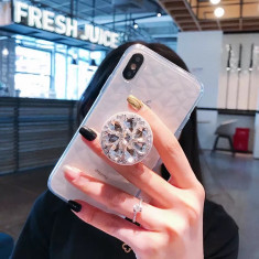 Husa transparenta cu Popsocket si pietricele pt Samsung Galaxy A70 , A70s foto