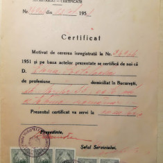 Certificat cetățenie română, Elena Postolache, Str. Moșilor 25, București, 1951