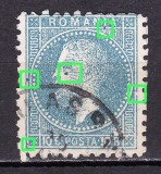 ✅RO 1876 ,LP 39e ( 1877 ) ,&quot;Carol I - Bucuresti I &quot; , 10 B , defecte cliseu , pete - vezi scan ,stampilat