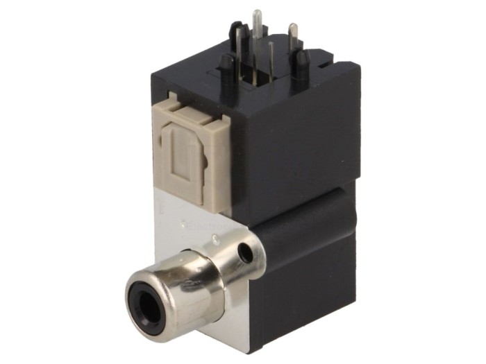 Conector Toslink RCA soclu, THT 90&deg;