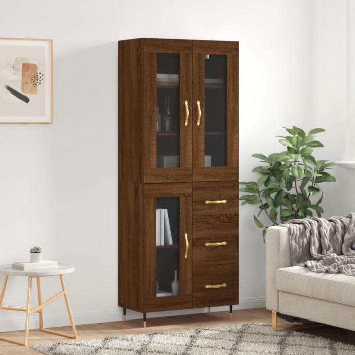 Dulap &icirc;nalt, stejar maro, 69,5x34x180 cm, lemn compozit