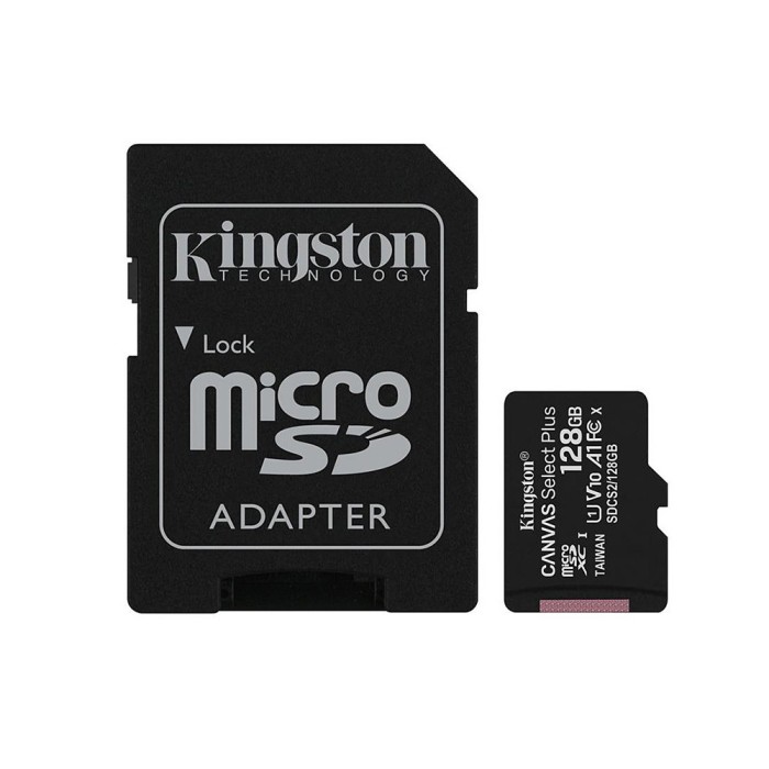 Kingston - Memory Card Canvas Select Plus (SDCS2/128GB) - Android A1 MicroSDXC, Adapter, 128GB, Class 10 / UHS-1 U3 - Black