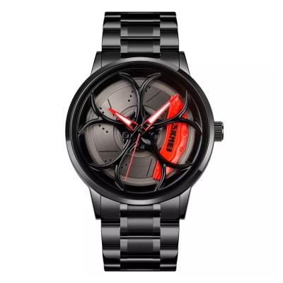 Ceas barbatesc Skmei Inox Spinner Analog Quartz Otel Negru foto