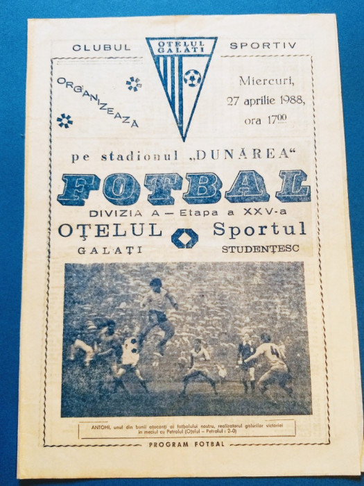 Program meci fotbal OTELUL GALATI - SPORTUL STUDENTESC BUCURESTI(27.04.1988)