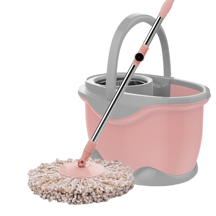 Set Galeata si Mop Rotativ 360&deg;, Flippy, Cu Dubla Actiune Centrifuga, Pentru Uz Casnic, Maner din Otel Inoxidabil Telescopic, 2 Capte din Bumbac, 46x2