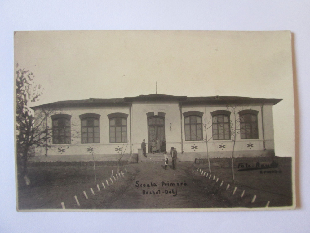 Rară! Carte poștala foto Baudy Craiova,Bechet Dolj-Școala primară 1928,  Circulata, Fotografie | Okazii.ro