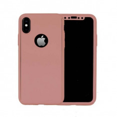 Husa Full Cover 360 de grade fata+spate+folie sticla pentru iPhone X Rose Gold