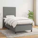 vidaXL Pat box spring cu saltea, gri &icirc;nchis, 100x200 cm, textil