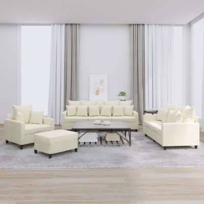 vidaXL Set de canapele cu perne, 4 piese, crem, catifea 3201698 foto