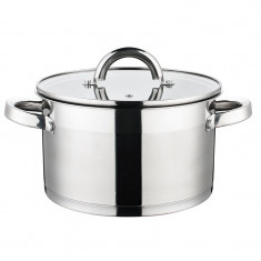 Cratita din inox Grunberg, 26 cm, 7.4 l, compatibila cu plita cu inductie, capac din sticla