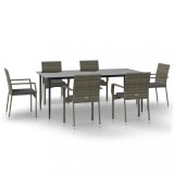 Set mobilier de gradina cu perne, 7 piese, negru/gri, poliratan