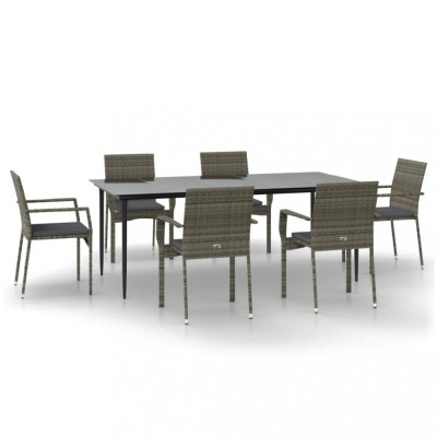 Set mobilier de gradina cu perne, 7 piese, negru/gri, poliratan foto