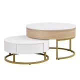Set de Măsuțe de Cafea Suprapozabile Reglabile pe &Icirc;nălțime cu Două Sertare, Design Elegant din MDF, 70x70x42/56,5 + 60x60x24 cm, Alb