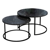 Cumpara ieftin Set de 2 masute de cafea Solme marmura negru melamina metal negru 60x60x40 cm