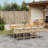 vidaXL Set de masă pentru grădină, 9 piese, cu perne, bej, poliratan 3211288