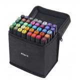 Set 40 Markere Multicolore cu 2 Capete (Subtire si Gros), Geanta Depozitare, Permanent, Desen, Caligrafie, Scoala, Birou