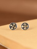 Cumpara ieftin Cercei Stud din Argint 925 , zGothic Royal Cross, , Cu Medalion Rotund E i Floare de Crin Aurie