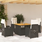 Cumpara ieftin Set mobilier de grădină cu perne, 5 piese, negru, poliratan