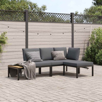 vidaXL Set canapea de grădină, 3 piese, cu perne, negru, aluminiu 3283680 foto