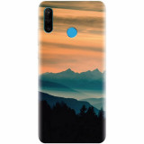 Husa silicon pentru Huawei P30 Lite, Blue Mountains Orange Clouds Sunset Landscape